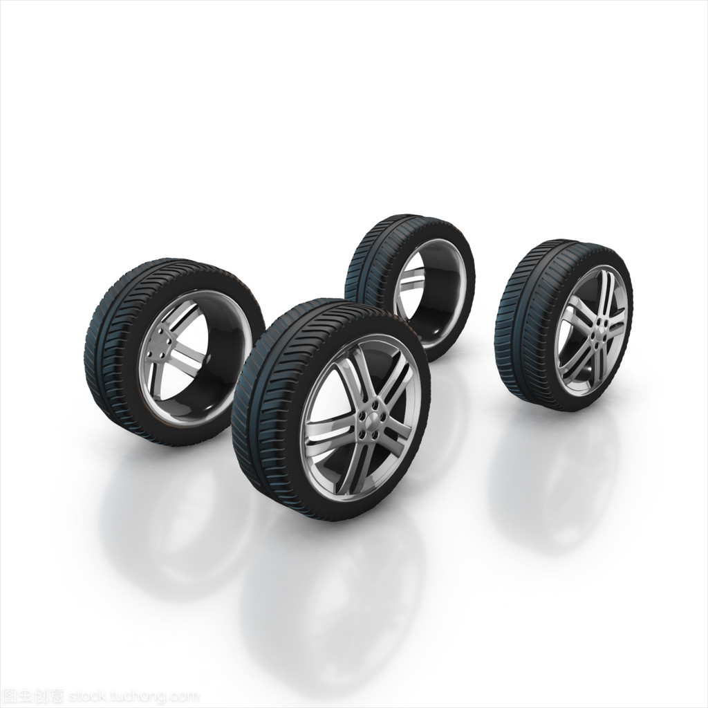 汽車(chē)車(chē)輪被隔絕在白色背景上的一套